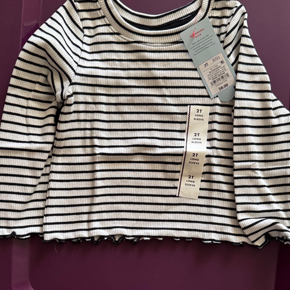 Cat & Jack Black and White Striped Long Sleeve Tee